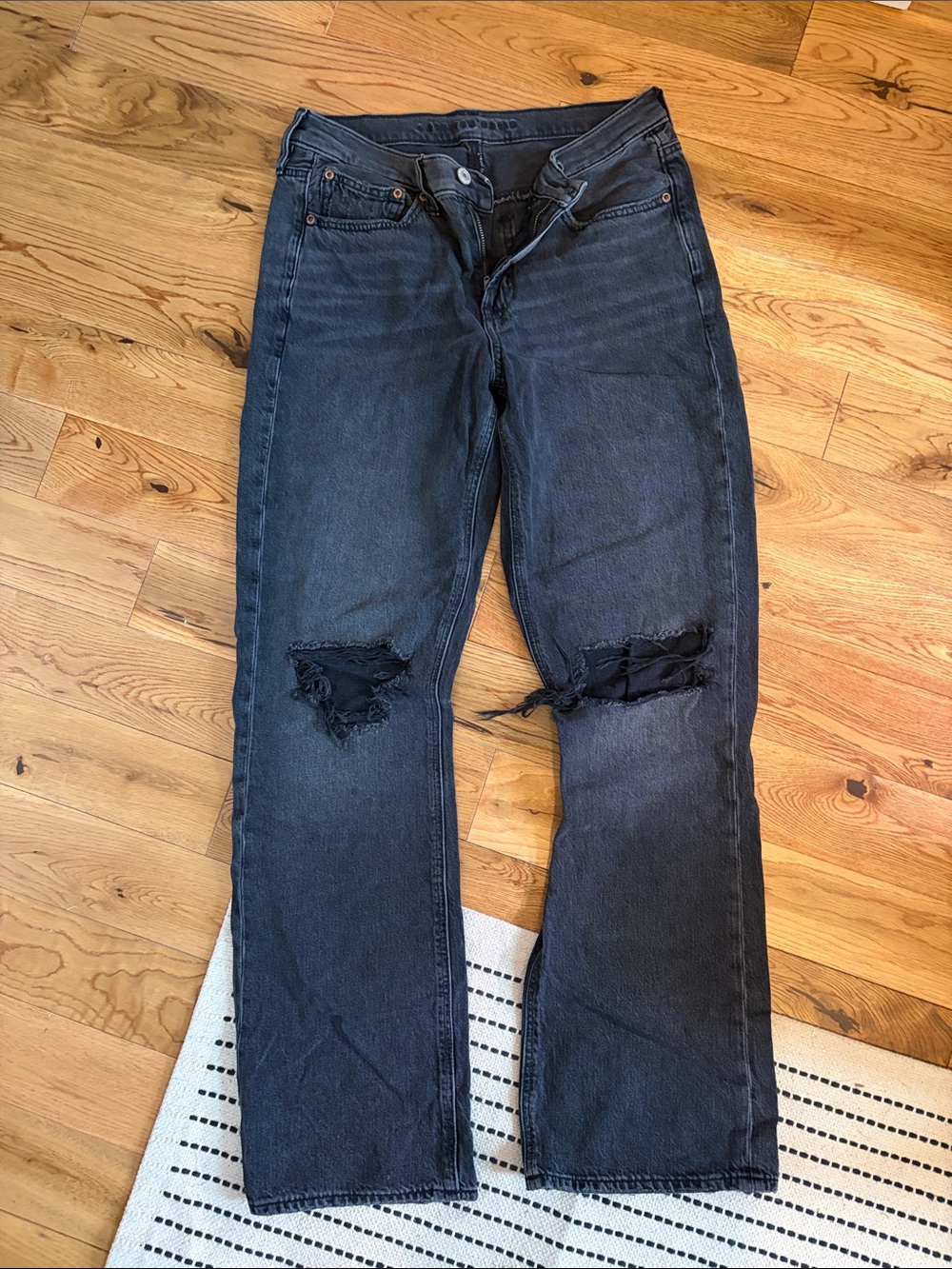 American Eagle Outfitters Black Distressed Straight Leg Jeans
